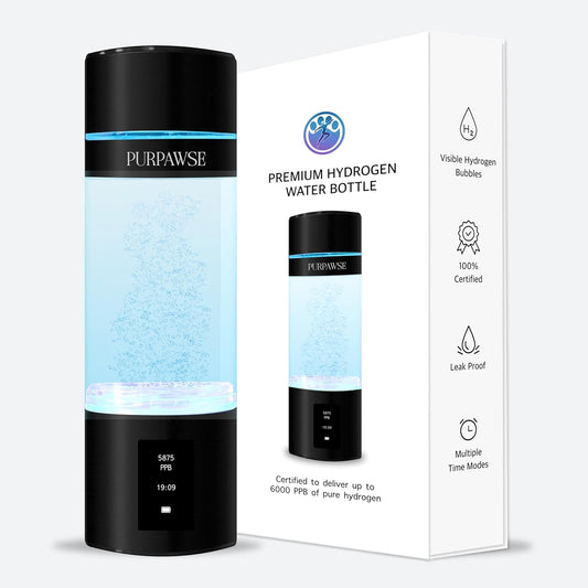 Purpawse Premium Hydrogen Water Bottle, 6000 PPB, 12oz Capacity, BPA-Free, OLED Display, 6-Hour Battery Life, UV Light TechnologyP